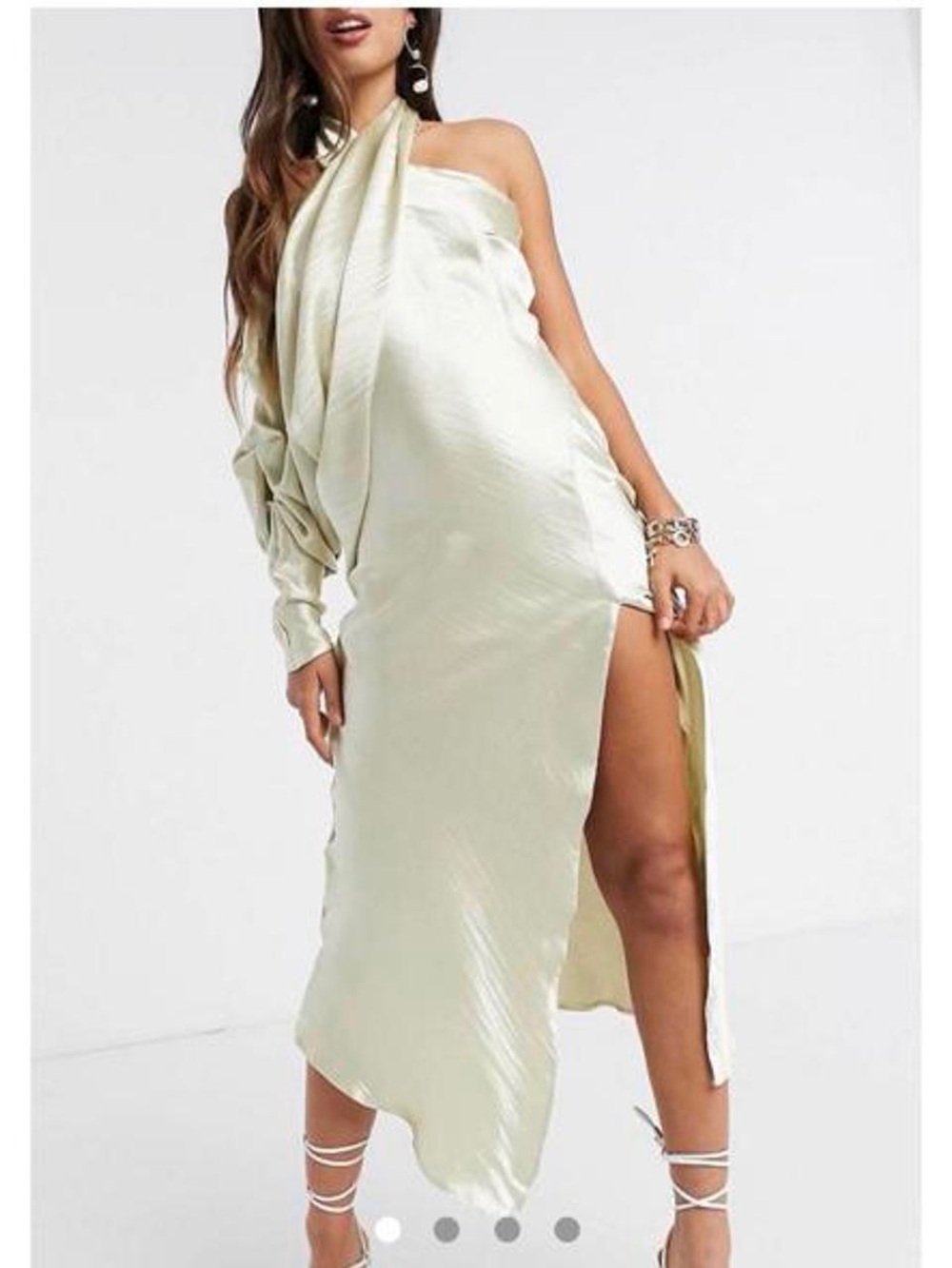 NWT ASOS Oyster Satin One-Shoulder Midi Dress with High Shine